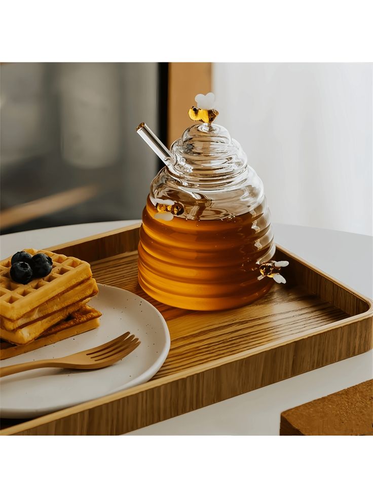 Bee Hive Glass Honey Jar With Dipper