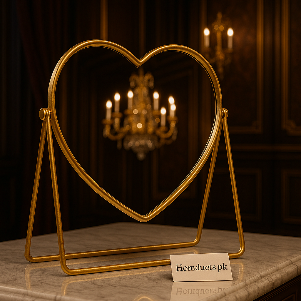 Luxury Heart-Shaped Gold Table Mirror – Decorative Vanity & Home Décor Piece