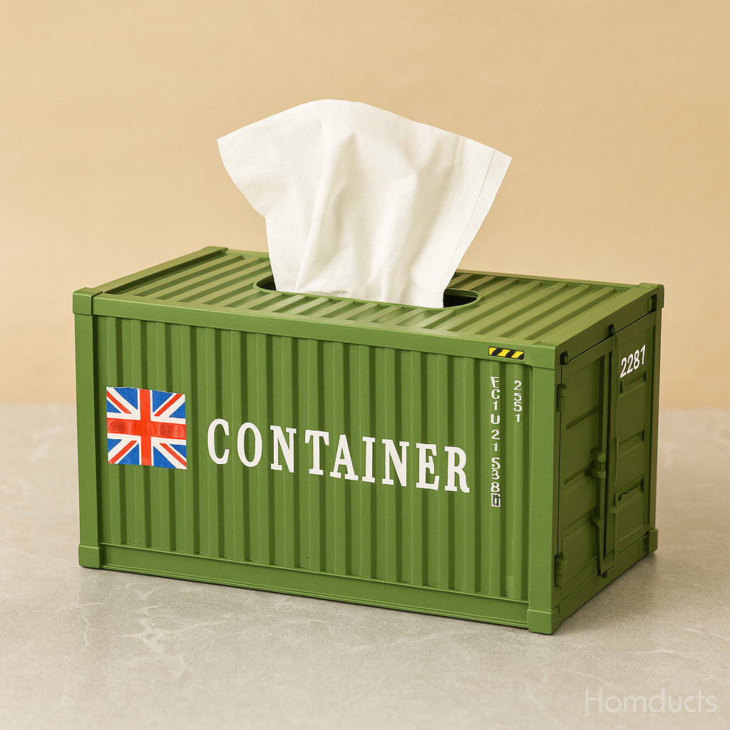 Container-Style Tissue Box – Premium Shipping Container Design for Home & Office