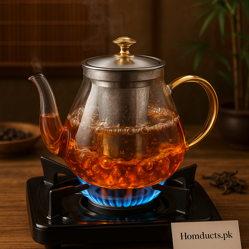 Premium Heat-Resistant Glass Tea Kettle with Stainless Steel Infuser — Direct Flame Safe