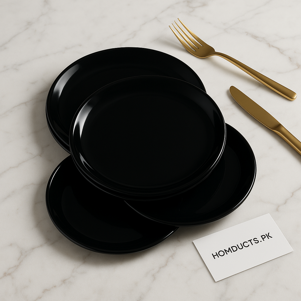 Premium Black Quarter Plates Set – 6 Pcs | Elegant Dining Collection