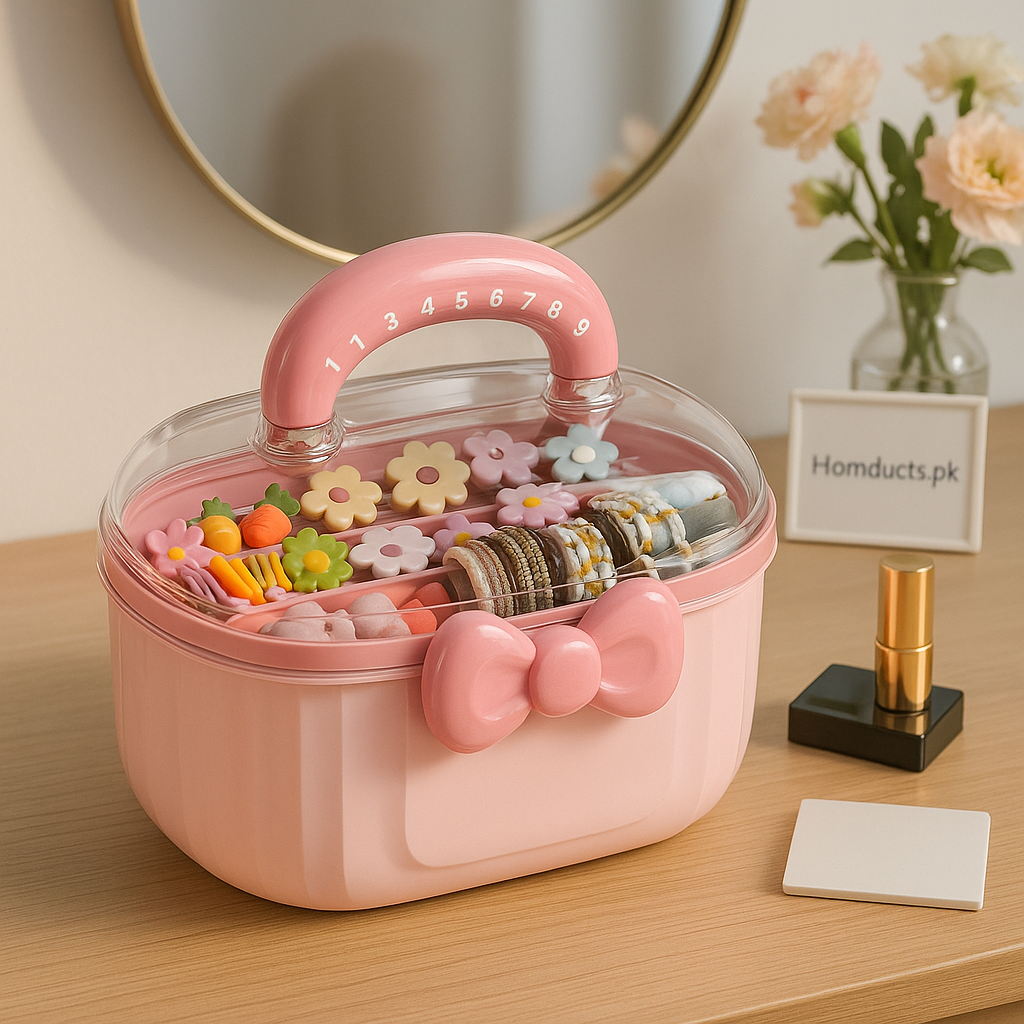 Cute Storage Box with Handle and Bow – Multi-Purpose Organizer Case for Kids Accessories, Toys & Hair Clips