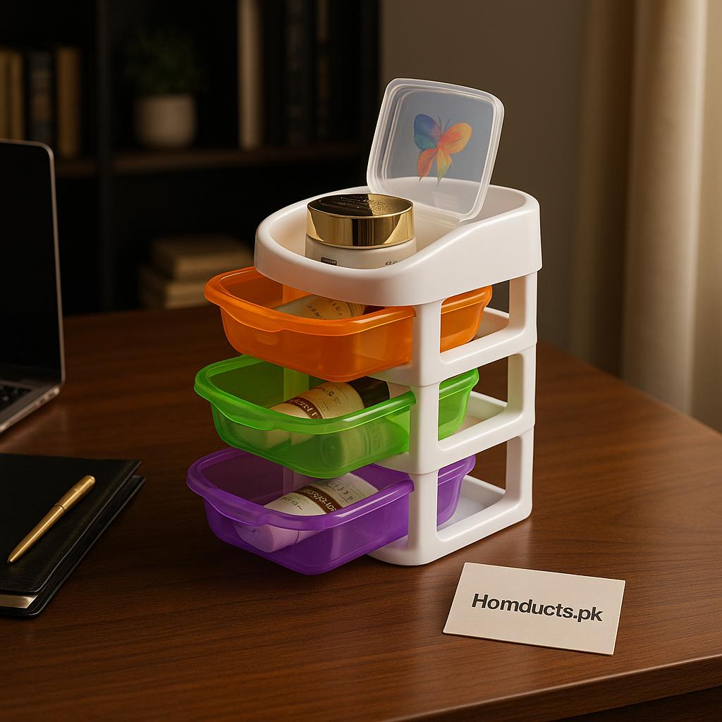 3-Tier Multi-Color Plastic Storage Drawer Organizer – Cosmetic & Office Desk Organizer