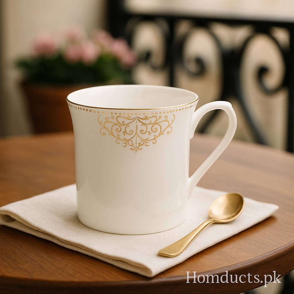 Elegant White Porcelain Mug with Gold Detailing – Premium Tea & Coffee Cup (6pcs Set)