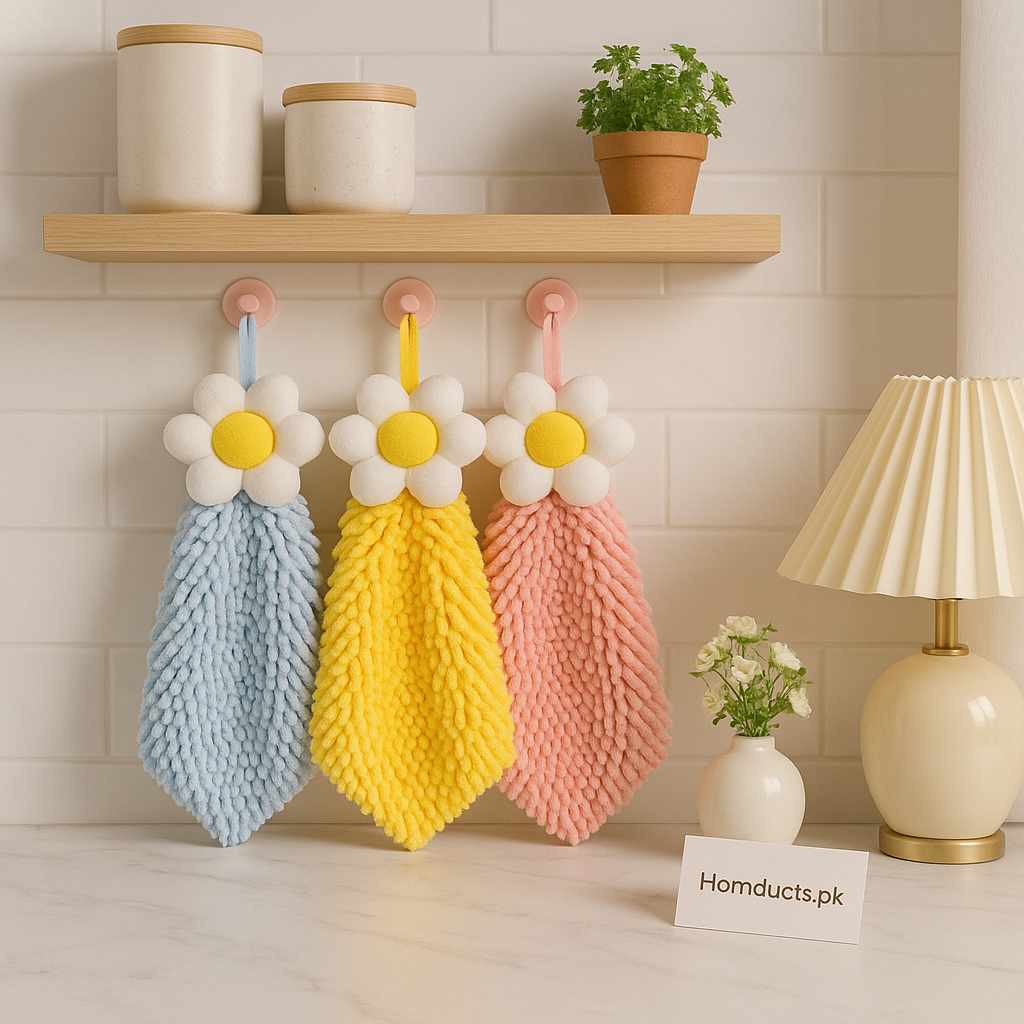Floral Daisy Hanging Microfiber Hand Towel