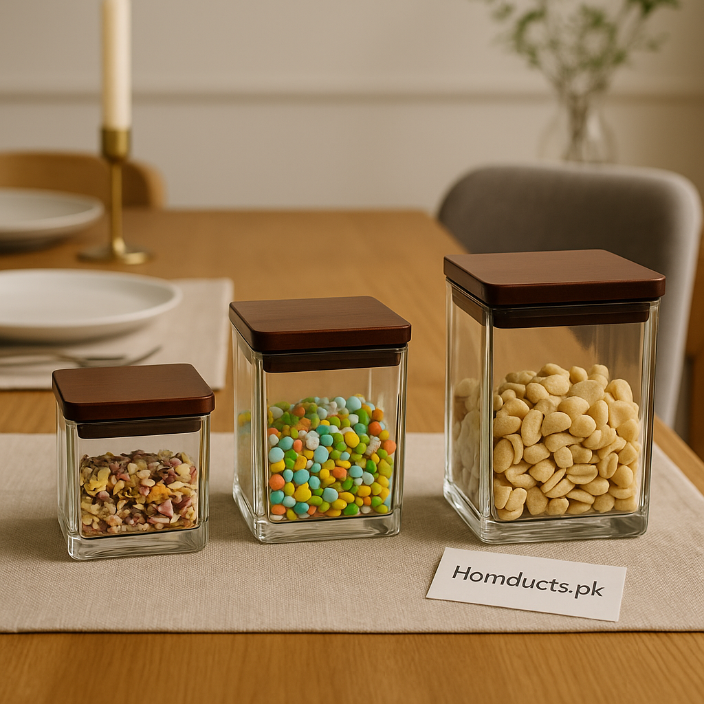 Glass Storage Jars Set of 3 with Stainless Steel Chrome Lids – Airtight Kitchen Containers