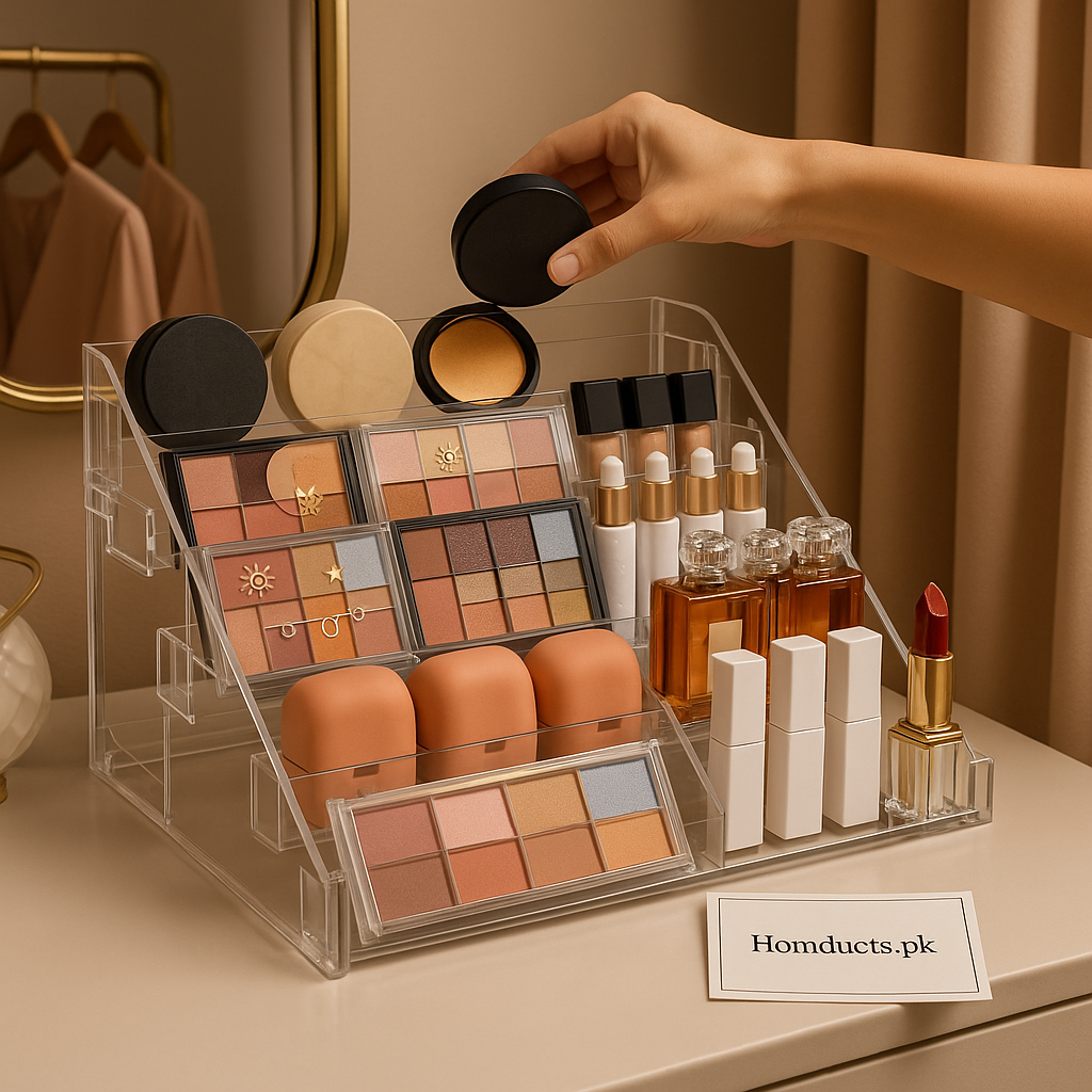 Luxury Acrylic Makeup Organizer – Multi-Compartment Storage for Cosmetics, Nail Polish & Accessories