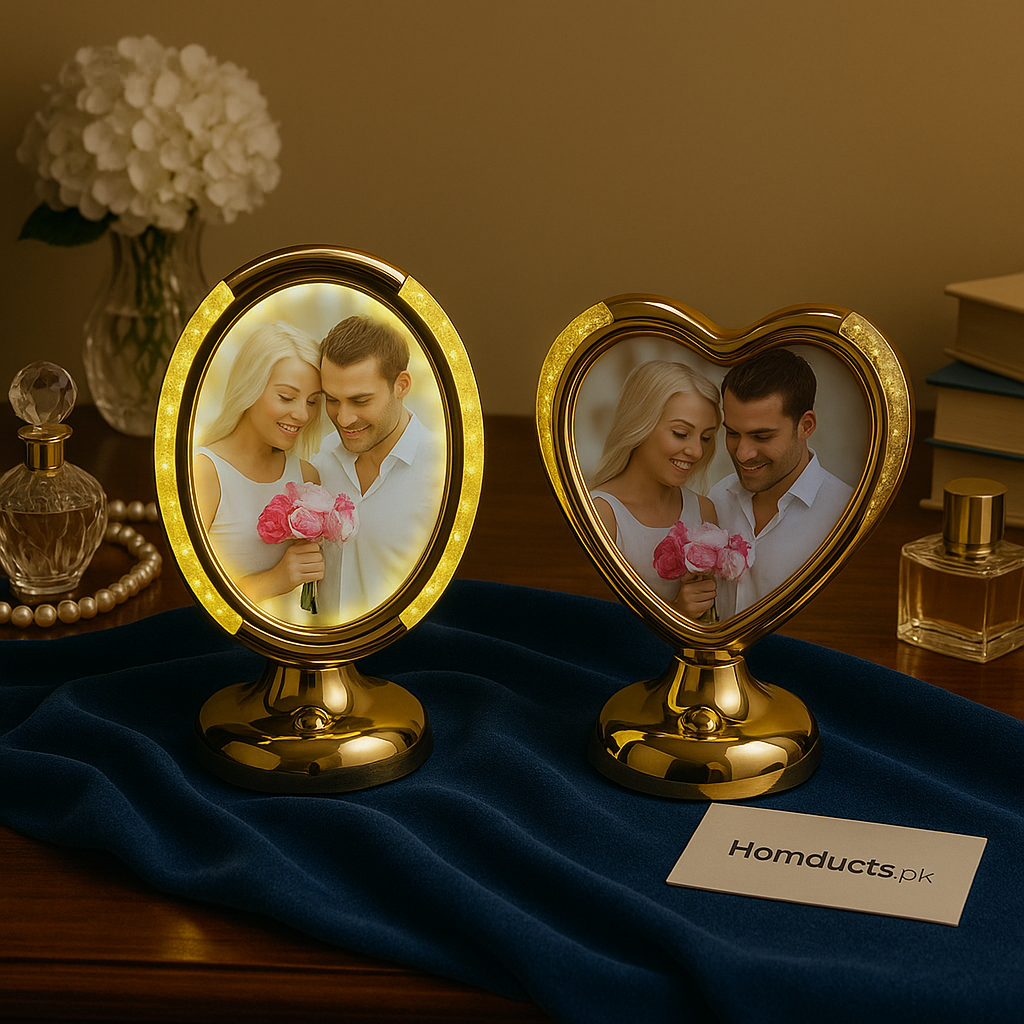Golden LED Photo Frame – Oval or Heart Design