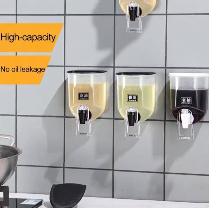 Wall-Mounted Oil Dispenser for Kitchen – Transparent Soy Sauce & Cooking Oil Container