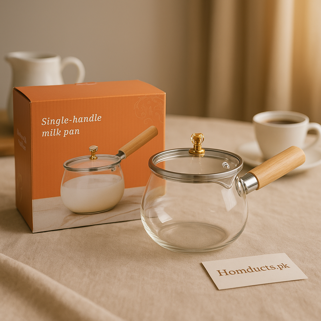 800ml Glass Milk Pan with Wooden Handle & Lid – Premium Single-Handle Saucepan