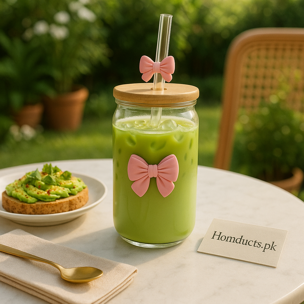 🎀 Aesthetic Glass Jar with Bamboo Lid & Straw