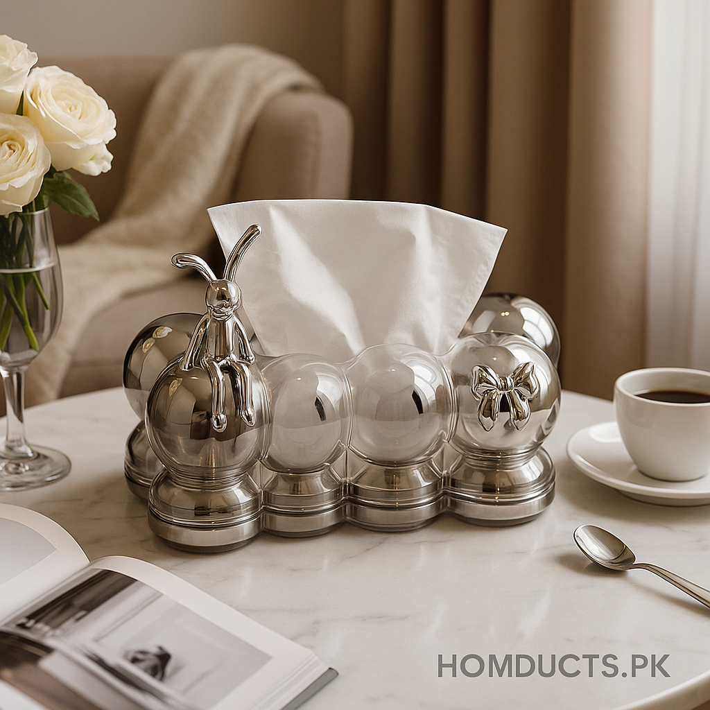 Transparent Luxury Bubble Tissue Box with Chrome Bunny & Bow Design