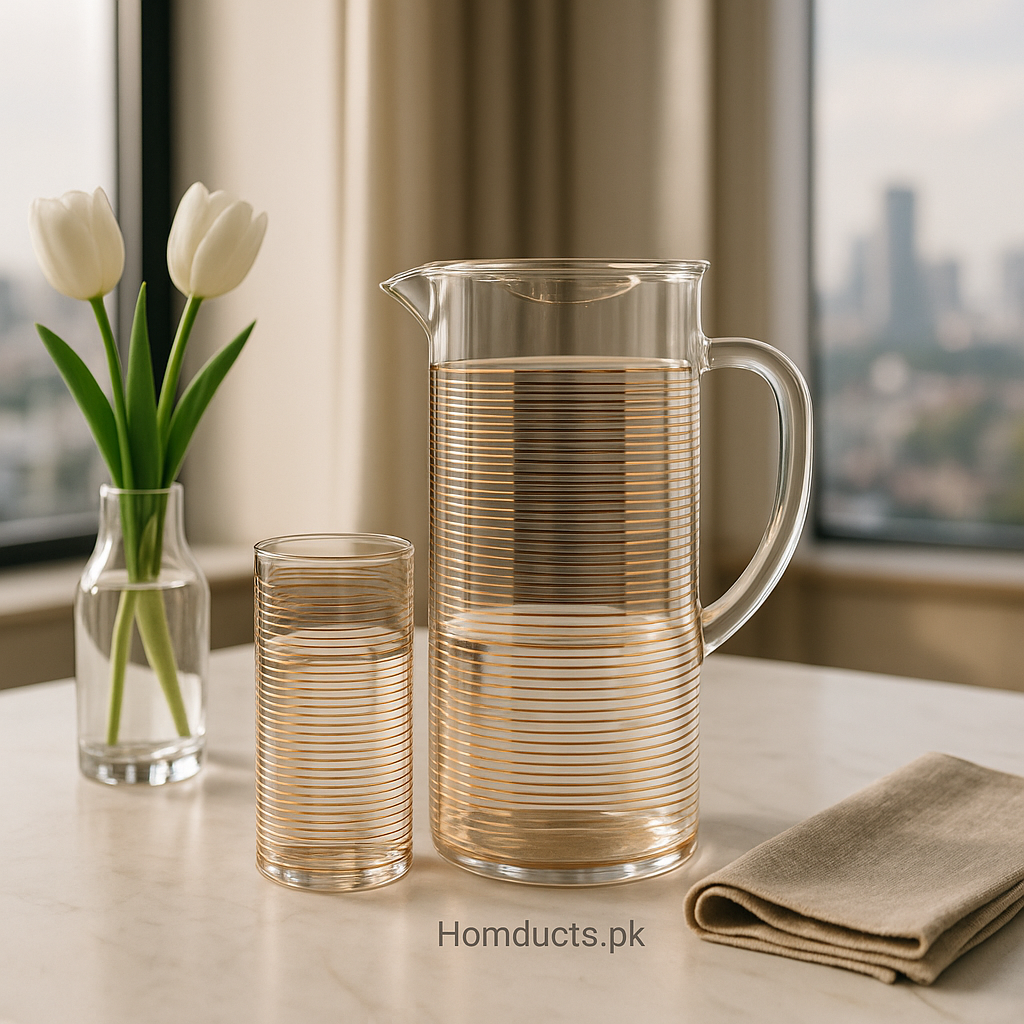 Golden Line Acrylic Jug Set with 6 Glasses – Premium Design
