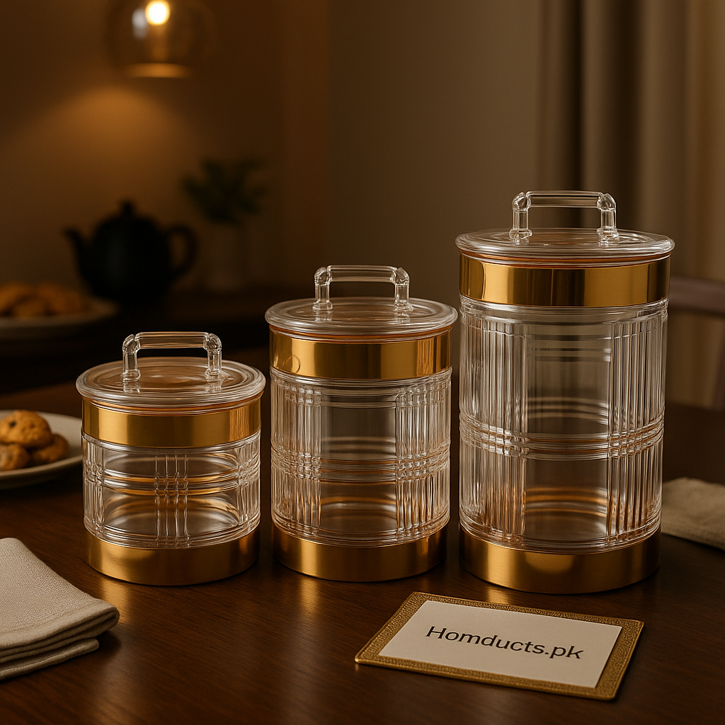 Golden Luxe Acrylic Storage Jar Set (3 Pcs) – Premium Airtight Kitchen Containers