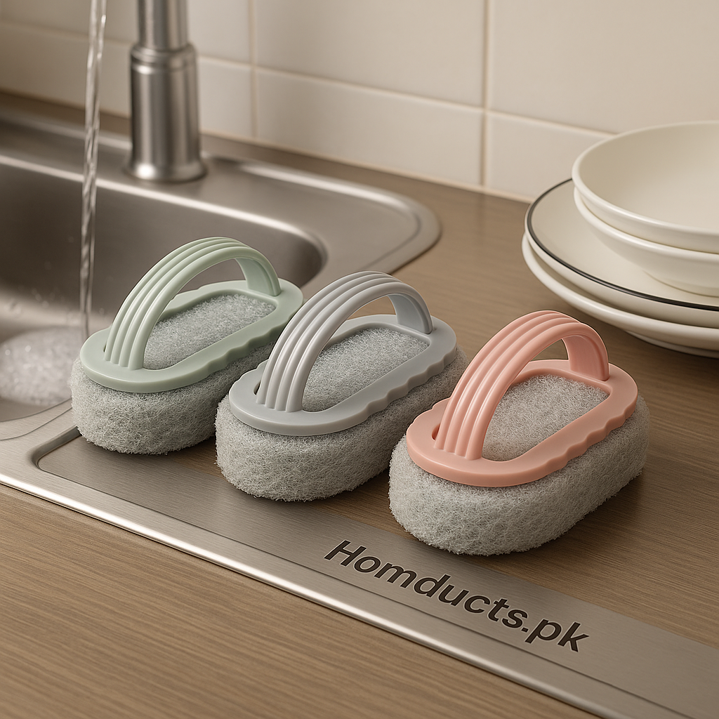 Premium Handle Dish Washing Sponge Set – Non-Slip Grip Scrubber (Pack of 3)