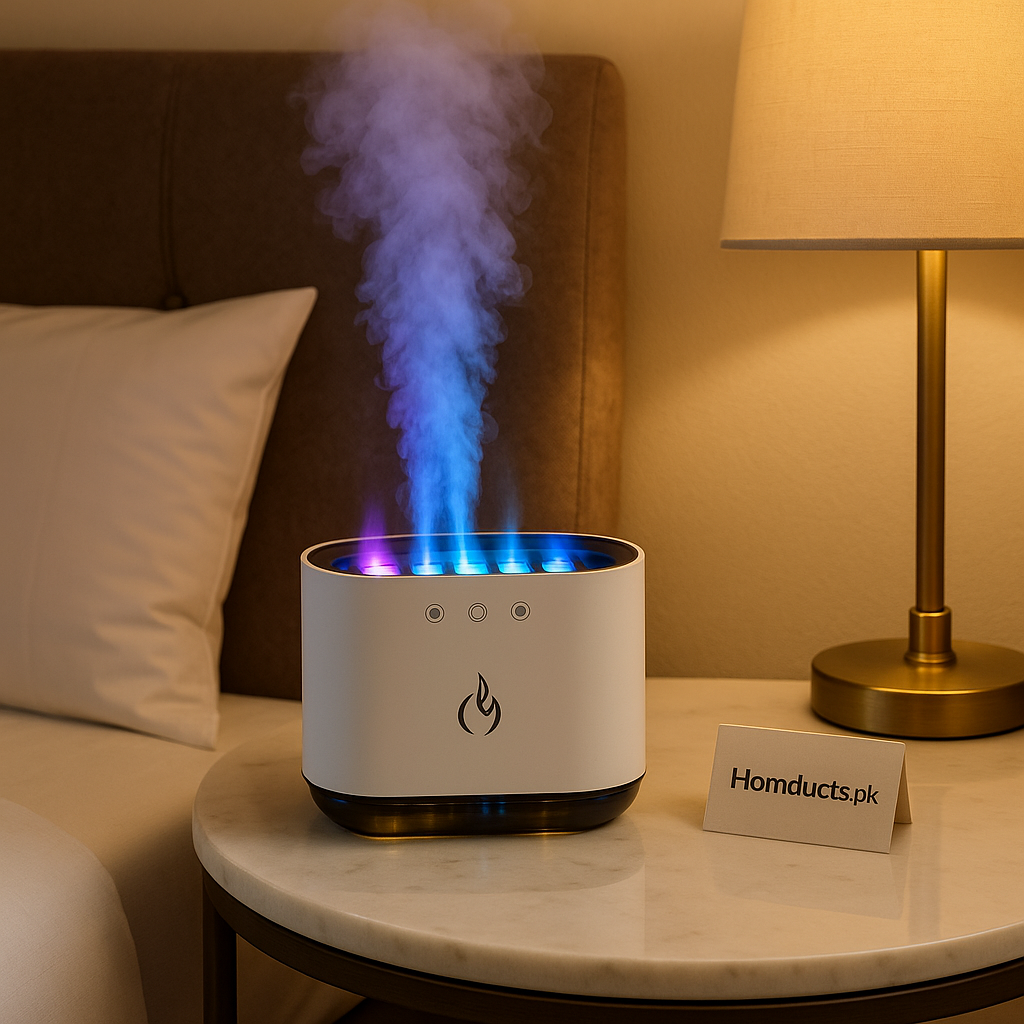 Dynamic Flame Humidifier – 900mL LED Mist Diffuser with 6-Speed Spray & Colorful Flame Light