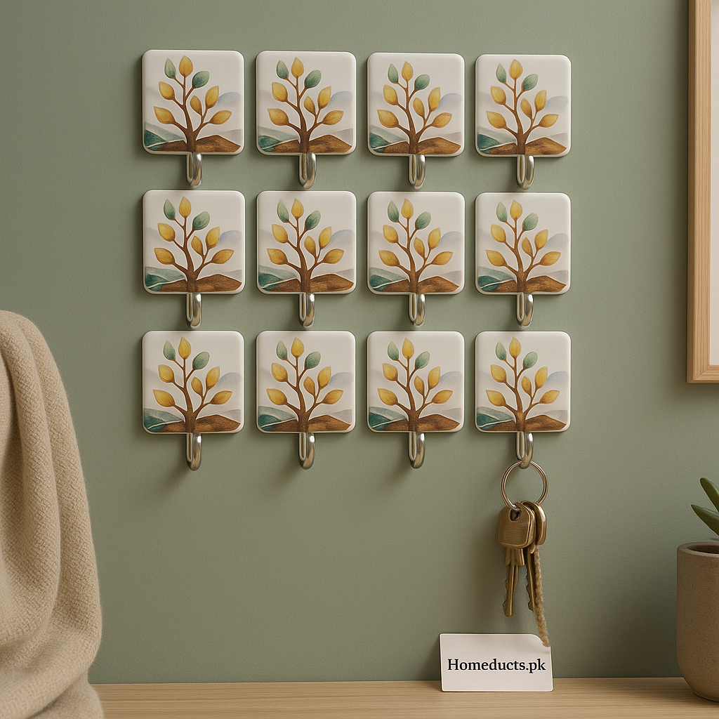 12-Piece Decorative Wall Hook Set – Self-Adhesive Key & Towel Holders