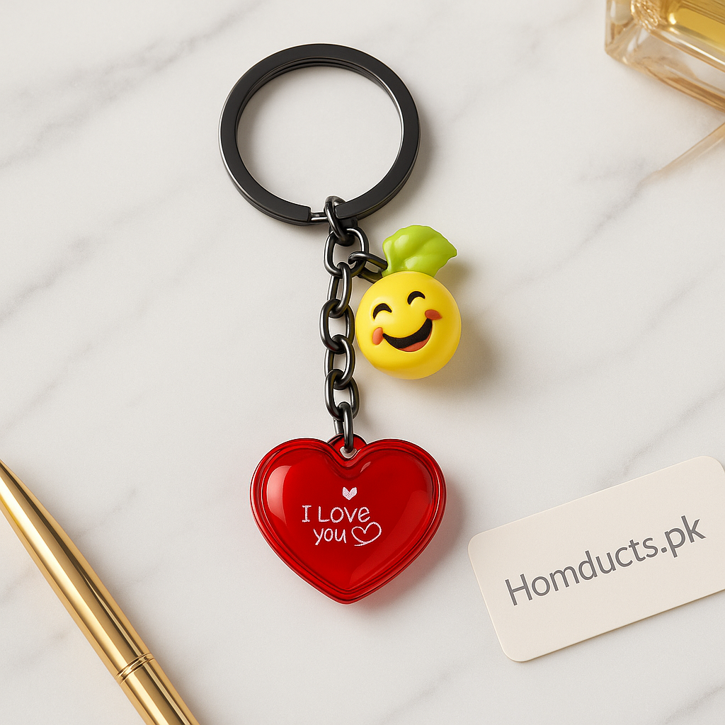Cute Heart Love Keychain with Emoji Charm – I Love You Gift Accessory