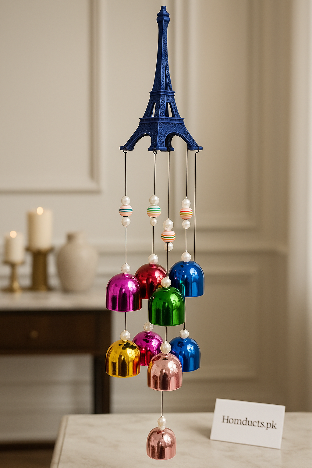 Paris Elegance Eiffel Tower Wind Chime – Colorful Hanging Bells for Home & Balcony Décor