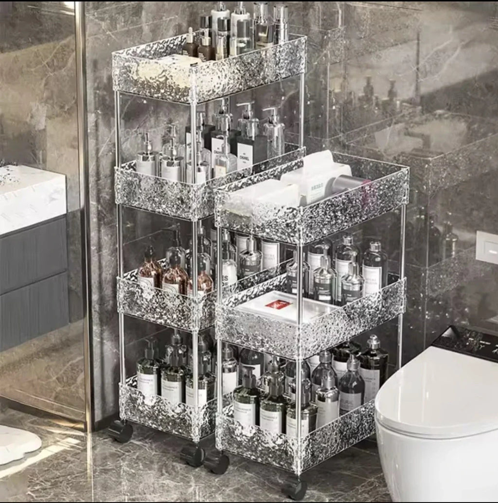 Luxury Glacier Acrylic Storage Trolley with Wheels – Bathroom and Kitchen Organizer Rack