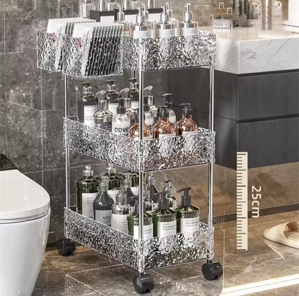 Luxury Glacier Acrylic Storage Trolley with Wheels – Bathroom and Kitchen Organizer Rack