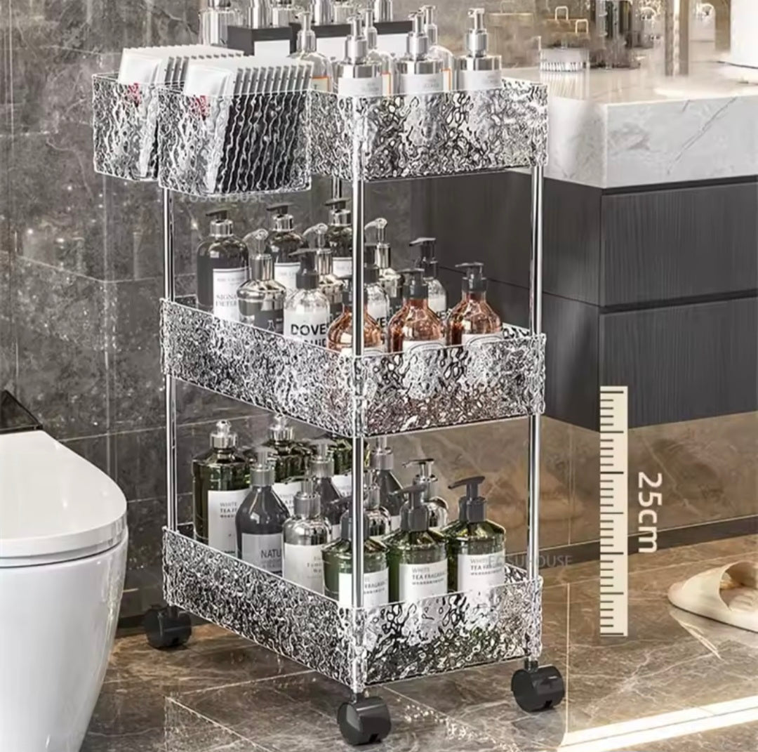 Luxury Glacier Acrylic Storage Trolley with Wheels – Bathroom and Kitchen Organizer Rack