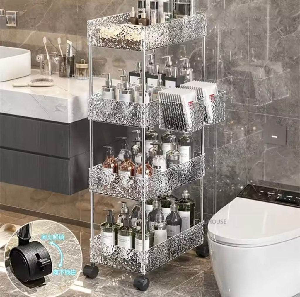 Luxury Glacier Acrylic Storage Trolley with Wheels – Bathroom and Kitchen Organizer Rack