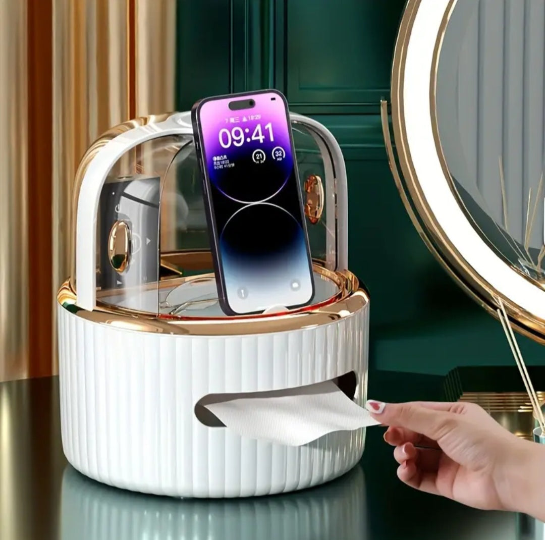 Luxury Makeup Organizer with Dustproof Cover & Tissue Holder