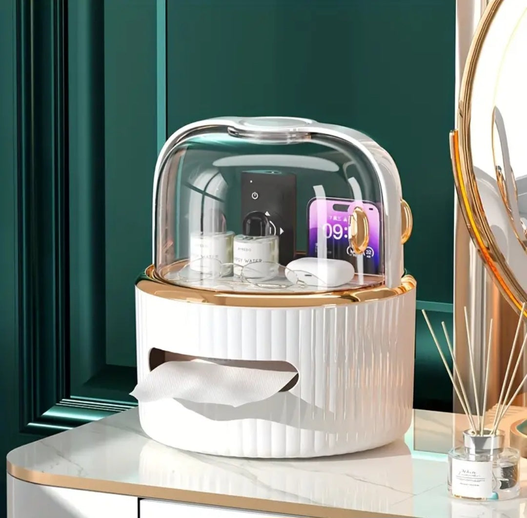 Luxury Makeup Organizer with Dustproof Cover & Tissue Holder