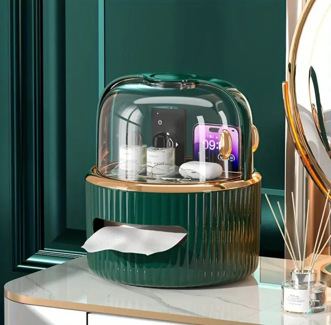 Luxury Makeup Organizer with Dustproof Cover & Tissue Holder