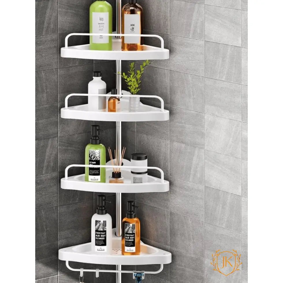 Adjustable Corner Shower Caddy with 4 Tiers – Tension Pole Bathroom Organizer Shelf for Shampoo, Soap & Toiletries Storage