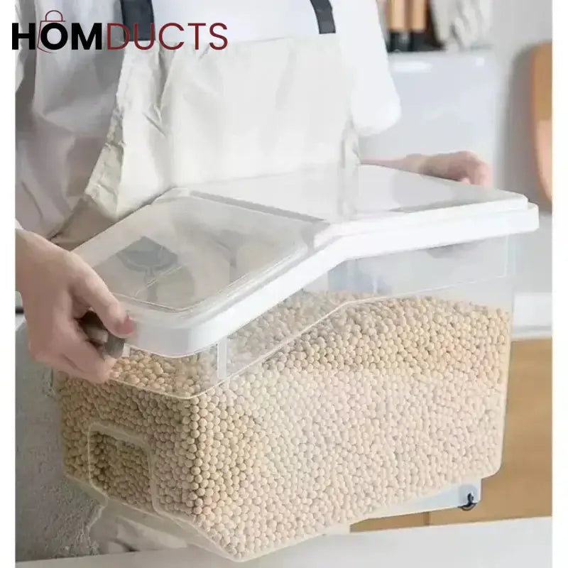 Airtight Rice & Dry Food Storage Box – Flip Lid Container with Measuring Cup