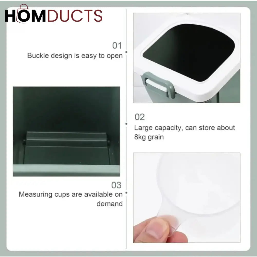 Airtight Rice & Dry Food Storage Box – Flip Lid Container with Measuring Cup