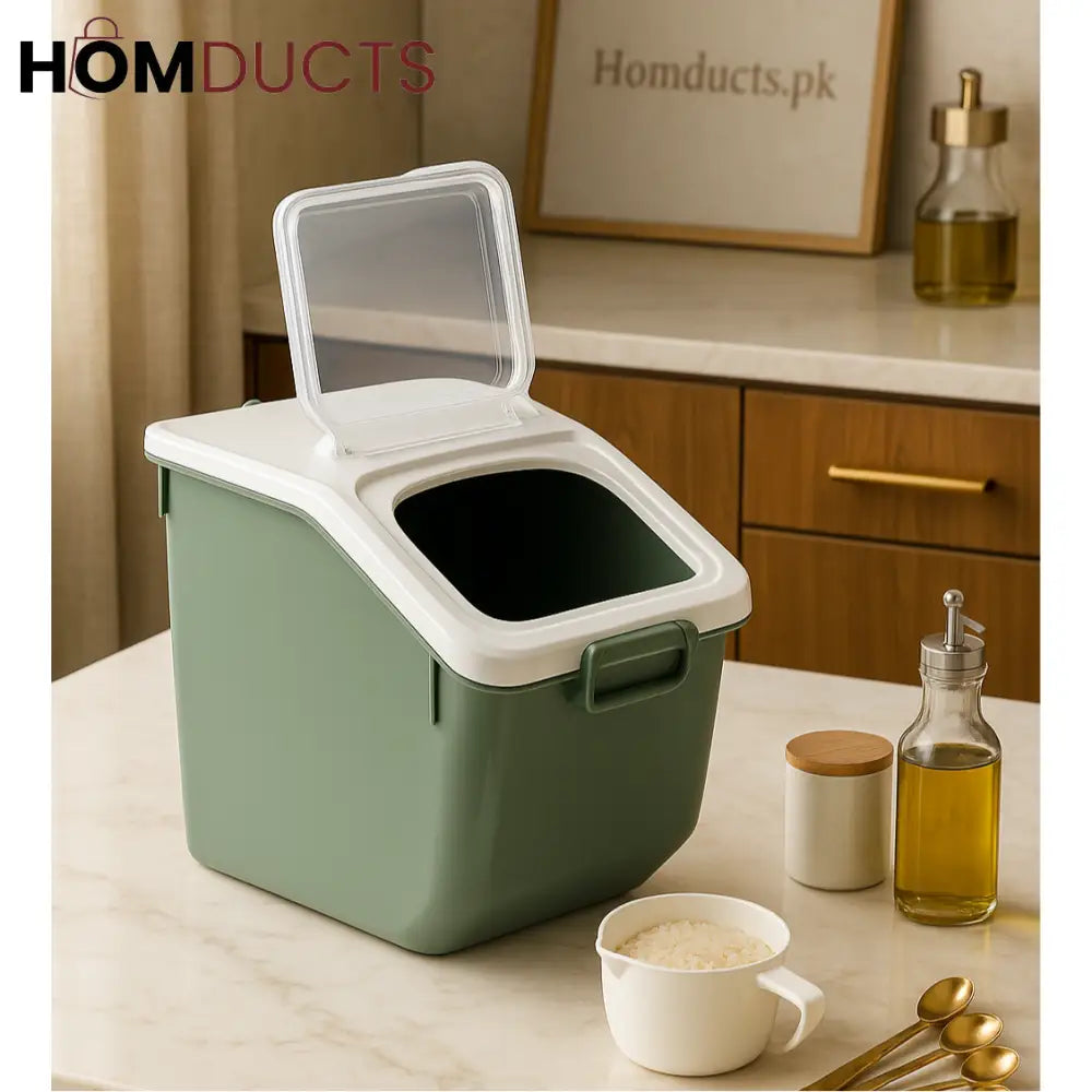Airtight Rice & Dry Food Storage Box – Flip Lid Container with Measuring Cup