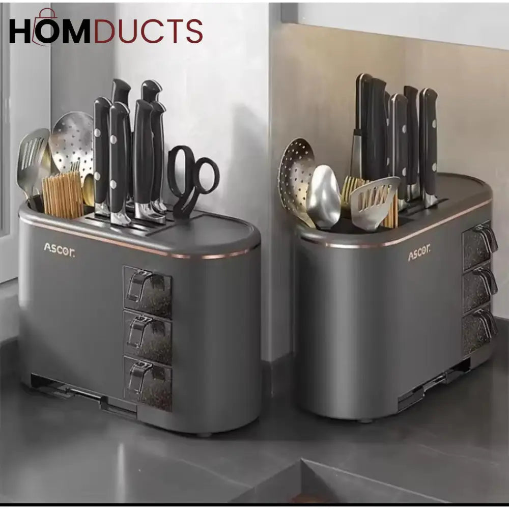 Ascor Luxe 8-in-1 Kitchen Organizer – Knife, Utensil & Spice Holder