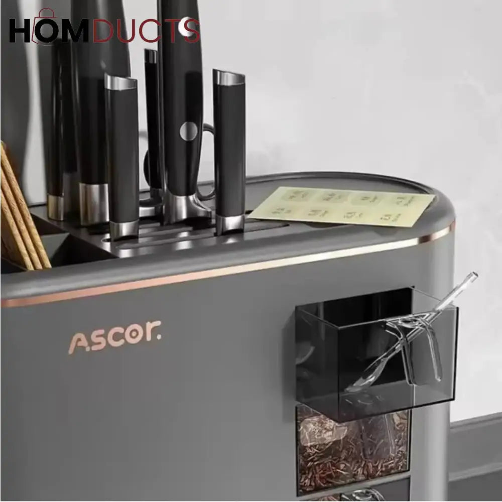 Ascor Luxe 8-in-1 Kitchen Organizer – Knife, Utensil & Spice Holder