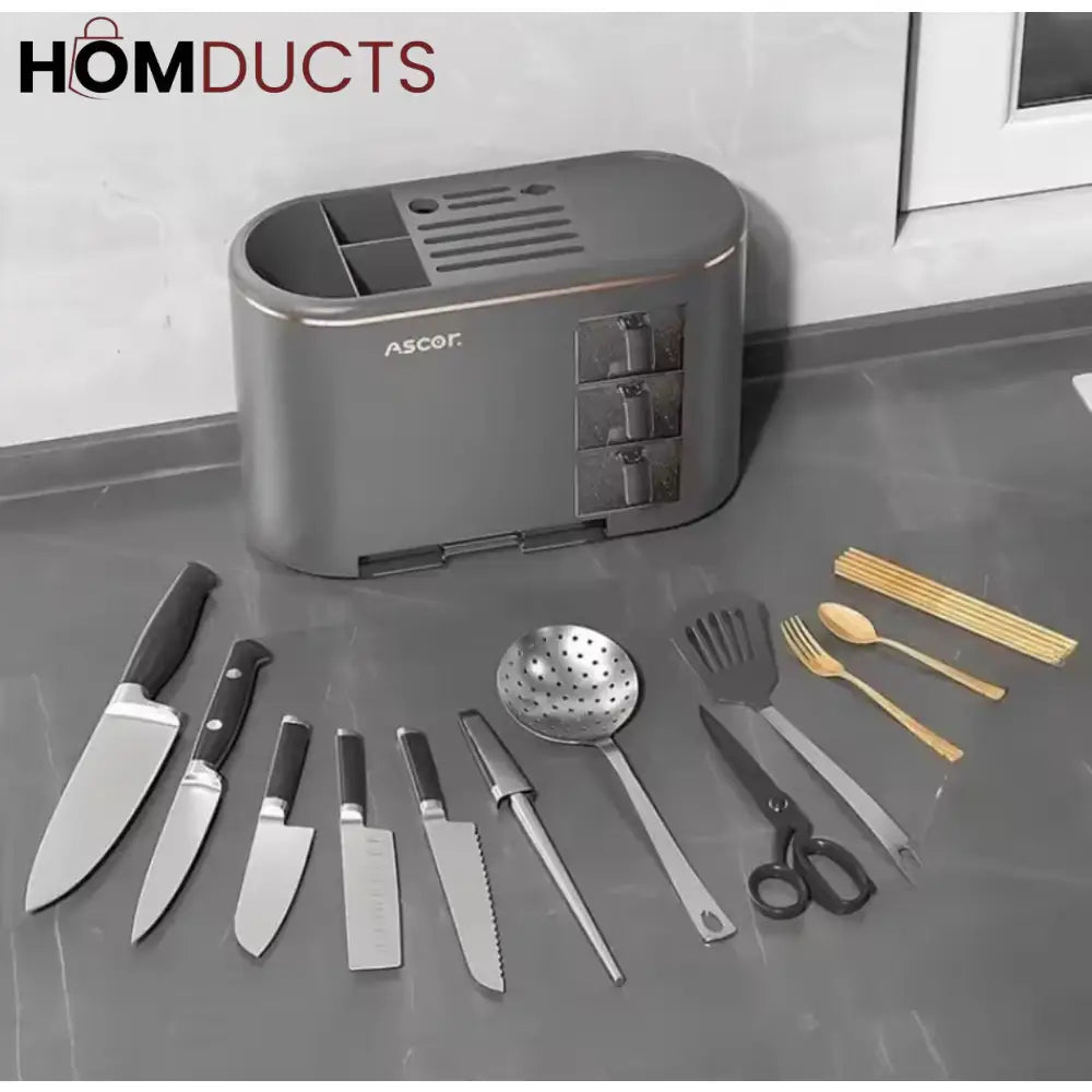 Ascor Luxe 8-in-1 Kitchen Organizer – Knife, Utensil & Spice Holder