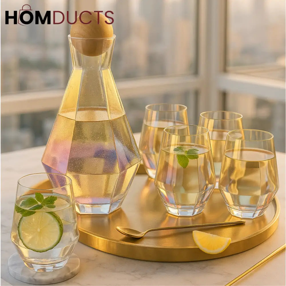 Aurora Iridescent Drinkware Set – 6Pc Luxury Carafe & Glass Set (1 Jug + 5 Glasses)