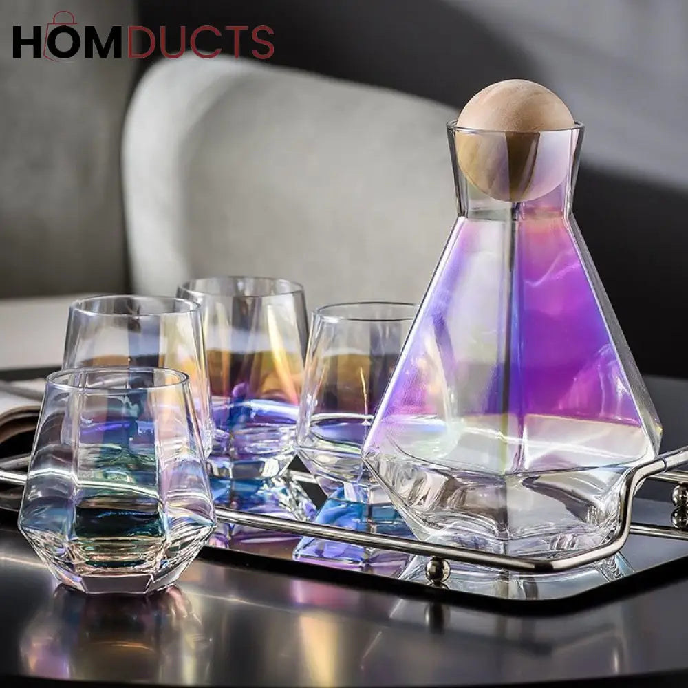 Aurora Iridescent Drinkware Set – 6Pc Luxury Carafe & Glass Set (1 Jug + 5 Glasses)