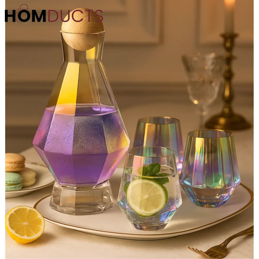 Aurora Iridescent Drinkware Set – 6Pc Luxury Carafe & Glass Set (1 Jug + 5 Glasses)