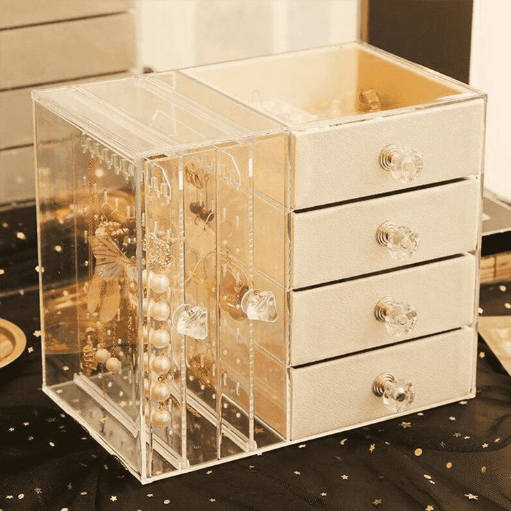 Acrylic Jewelry Organizer Box with Drawers and Earring Holder – Clear Storage Case for Rings, Watches & Accessories