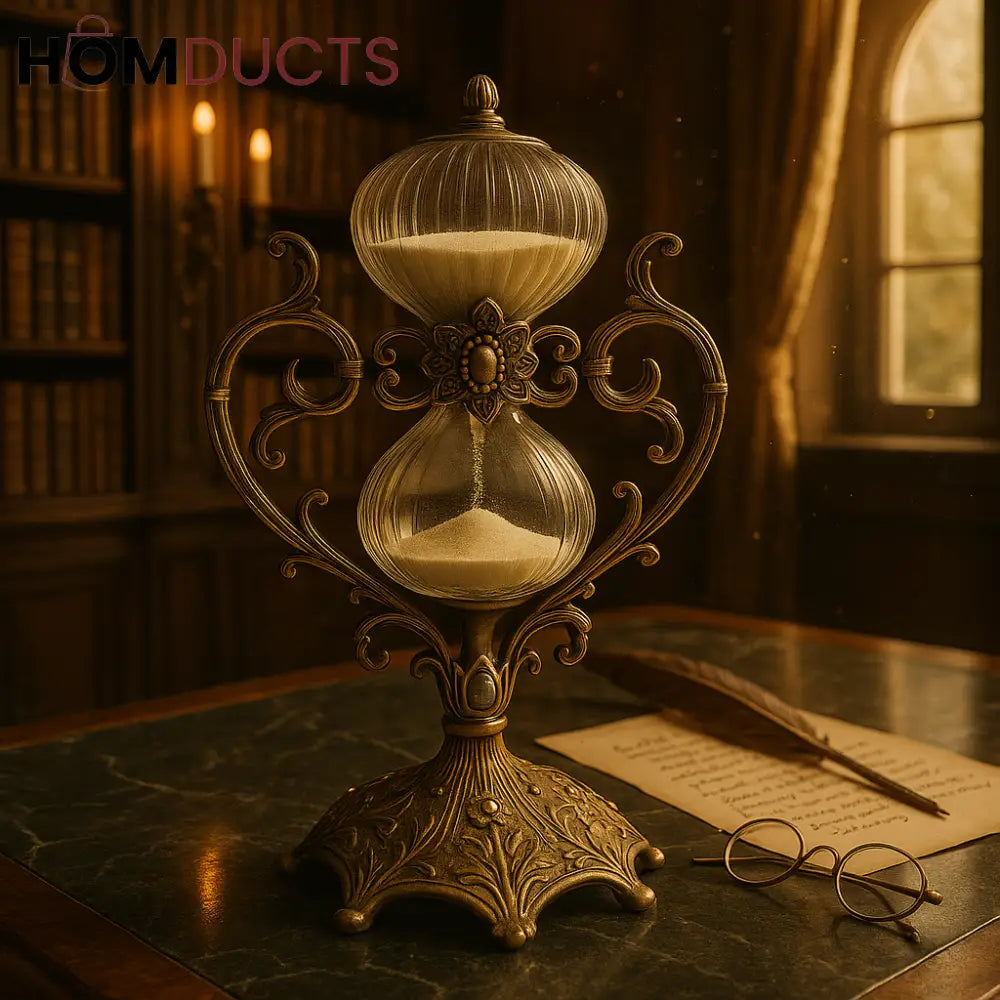 Baroque Heritage Hourglass – Antique Brass & Glass Timepiece