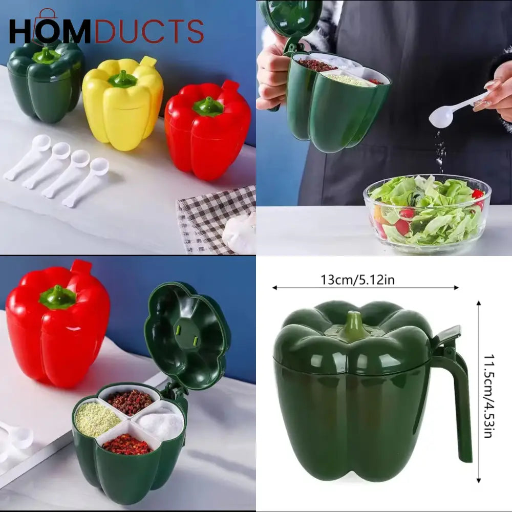 Bell Pepper Shaped Storage Containers with Spoons – Colorful Kitchen Spice & Snack Jars Set