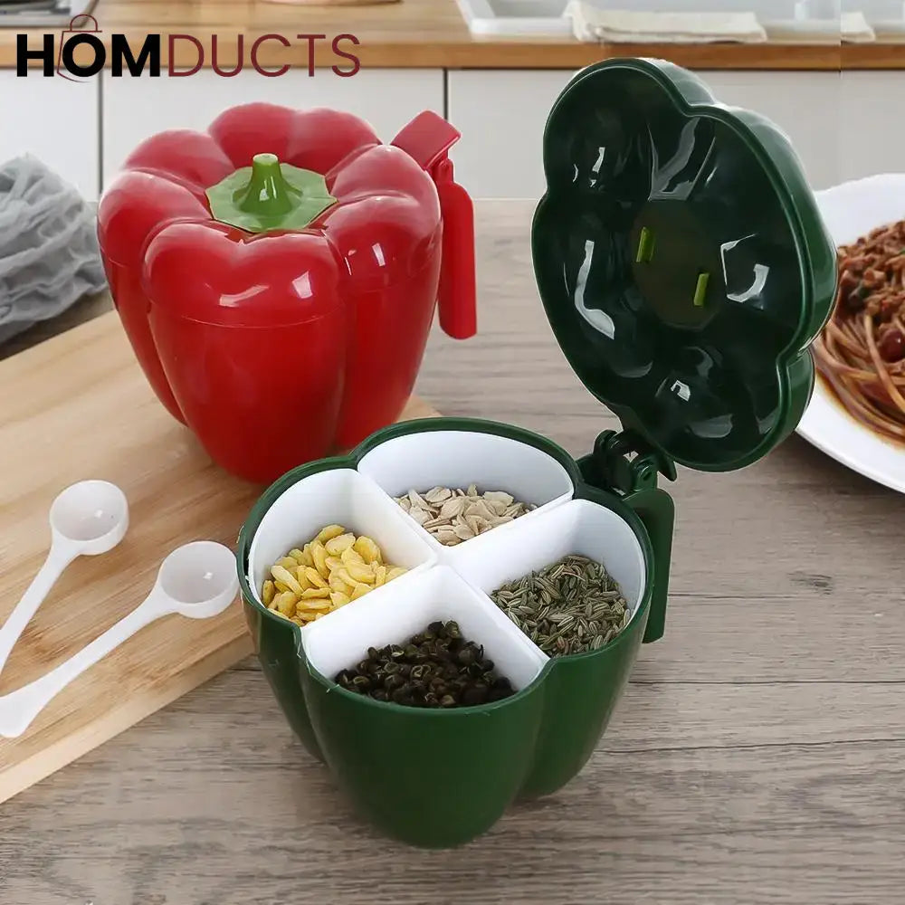Bell Pepper Shaped Storage Containers with Spoons – Colorful Kitchen Spice & Snack Jars Set