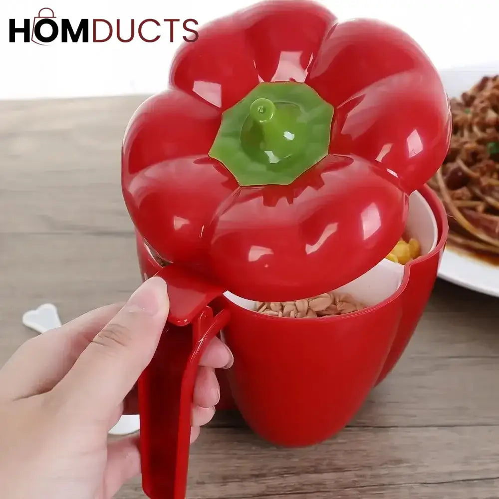 Bell Pepper Shaped Storage Containers with Spoons – Colorful Kitchen Spice & Snack Jars Set