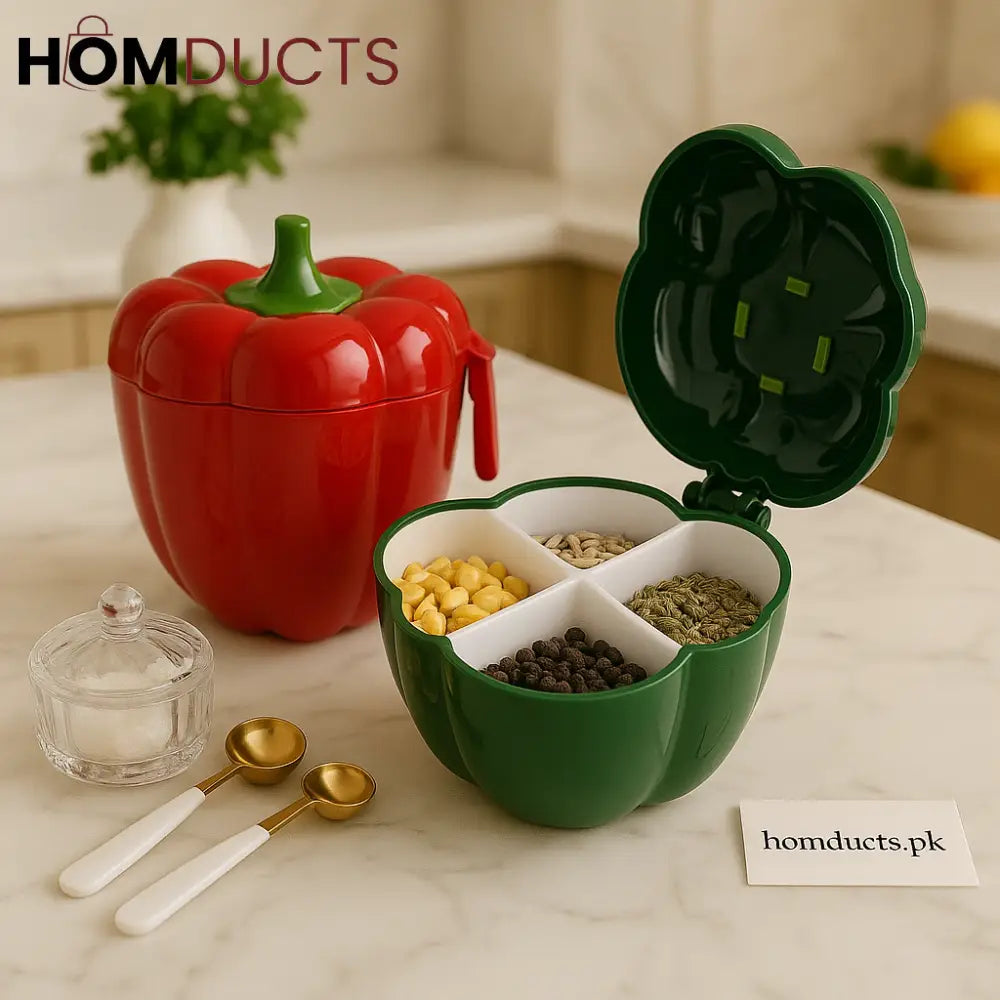 Bell Pepper Shaped Storage Containers with Spoons – Colorful Kitchen Spice & Snack Jars Set