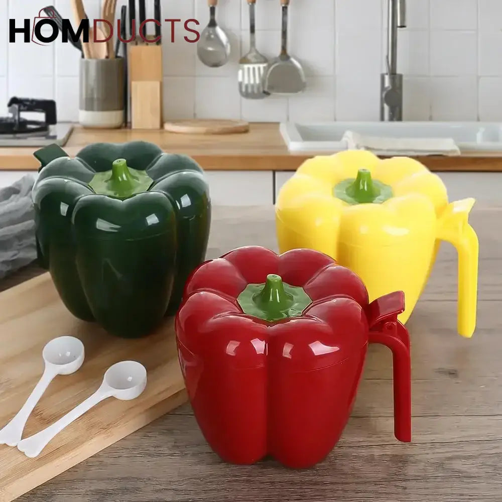 Bell Pepper Shaped Storage Containers with Spoons – Colorful Kitchen Spice & Snack Jars Set