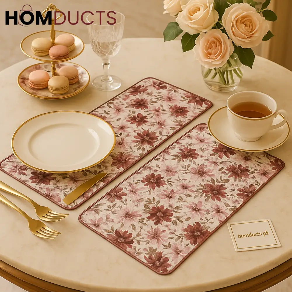 Blossom Luxe Floral Table Mat Set – 2-Piece Elegant High-Tea Placemats