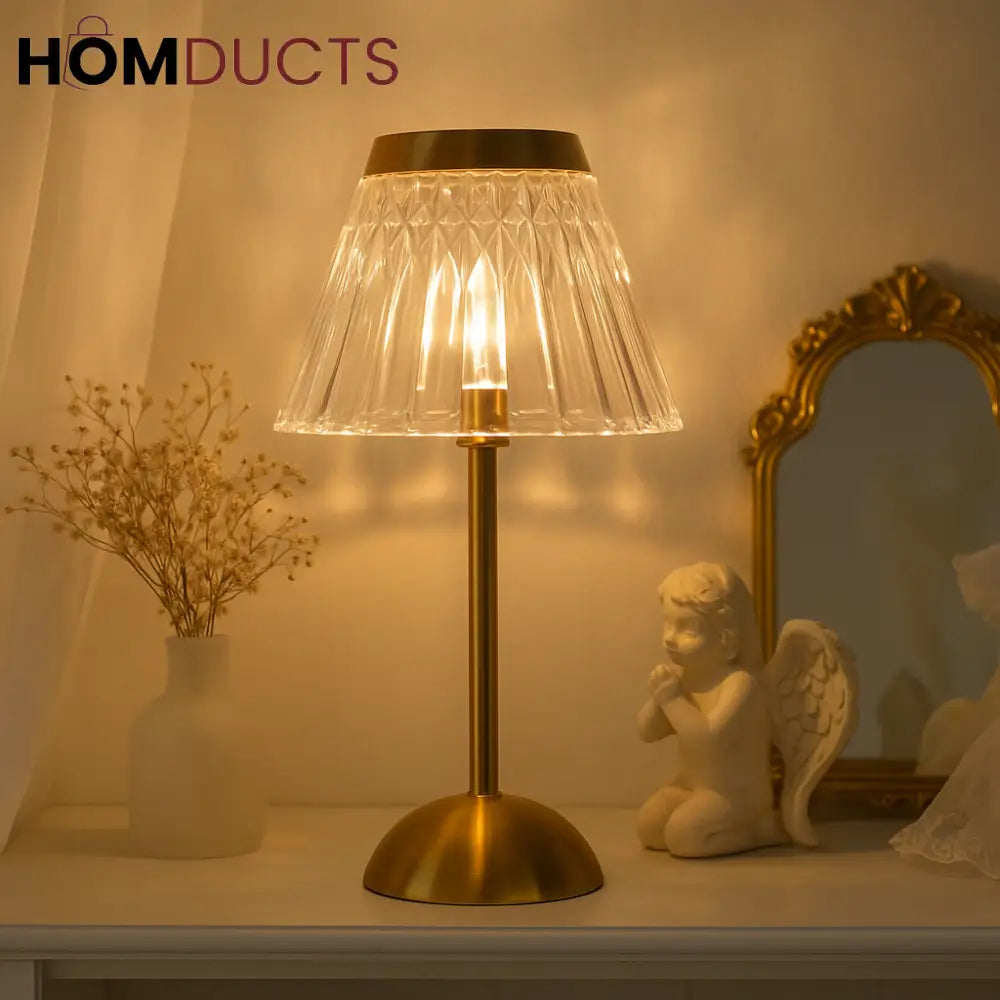 Celeste Crystal Angelcore Lamp – Gold Base with Vintage Cut Shade