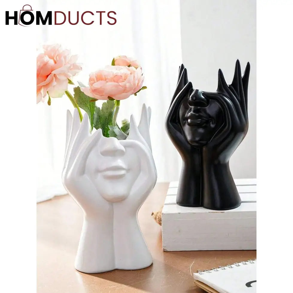 Face Planter Vase – Modern Abstract Hand Sculpture Flower Pot for Home & Office Decor